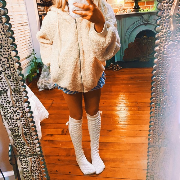 Cream Teddy Jacket Coat Zip Up 🖤 - Picture 6 of 6